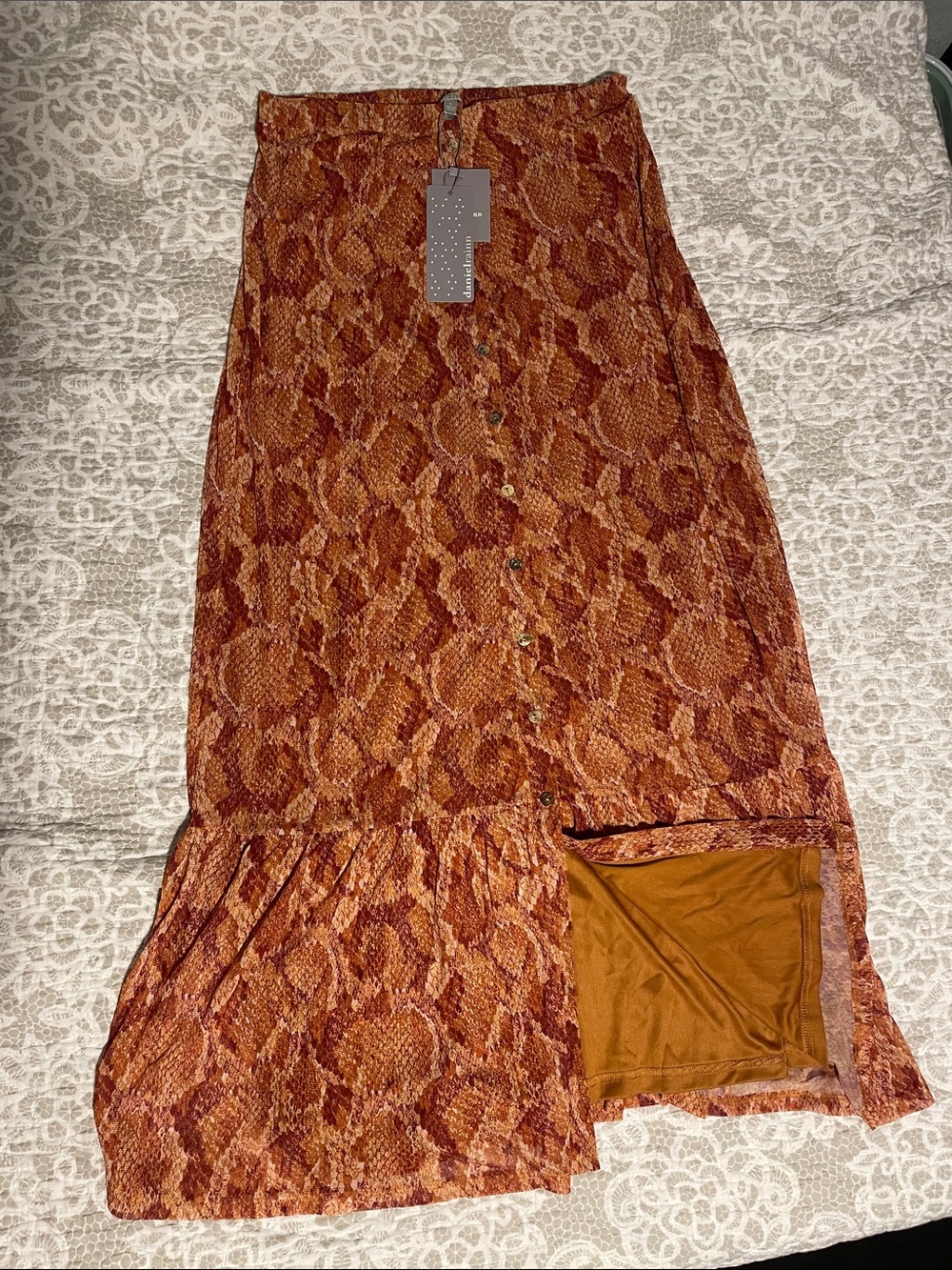 Daniel Rainn Rust Snake-Print Maxi Skirt